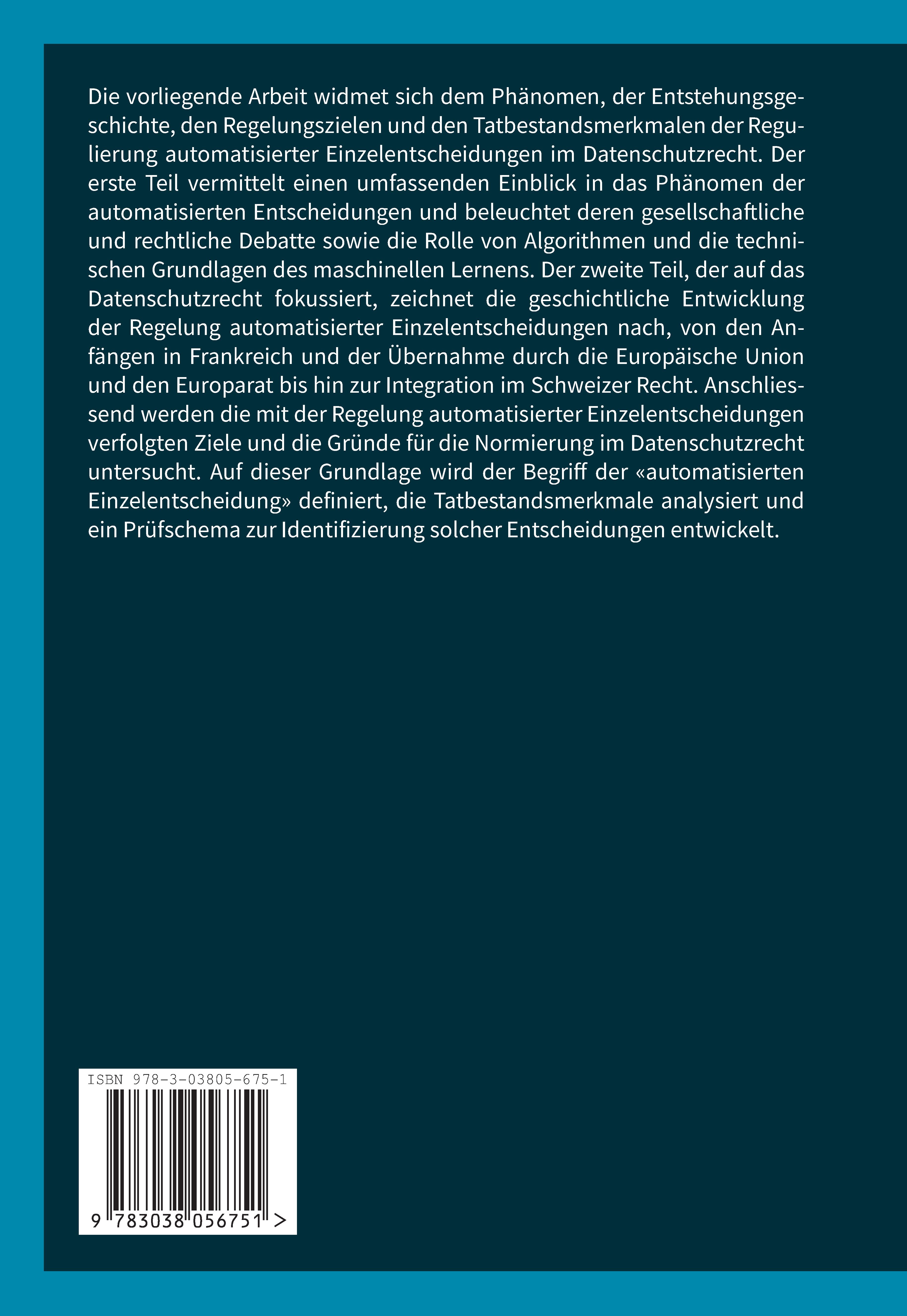 Rückseitencover Automatisierte Einzelentscheidungen im (Schweizer) Datenschutzrecht