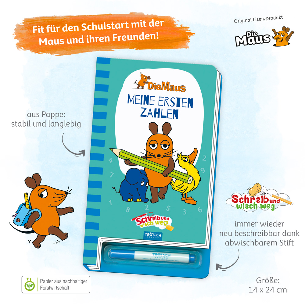 Beispielinhalt (Bild) Trötsch Die Maus Schreib und wisch weg Zahlen