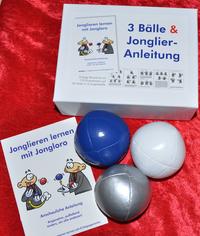 Vorderes Coverbild 3 Bälle & Jonglier-Anleitung (blau, weiß, silber)