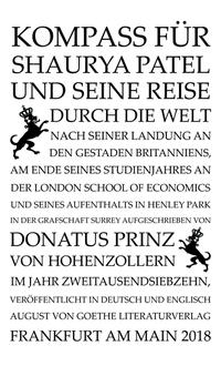 Vorderes Coverbild Kompaß für Shaurya Patel und seine Reise durch die Welt nach seiner Landung an den Gestaden Britanniens, am Ende seines Studienjahres an der London School of Economics aufgeschrieben von Donatus Prinz von Hohenzollern