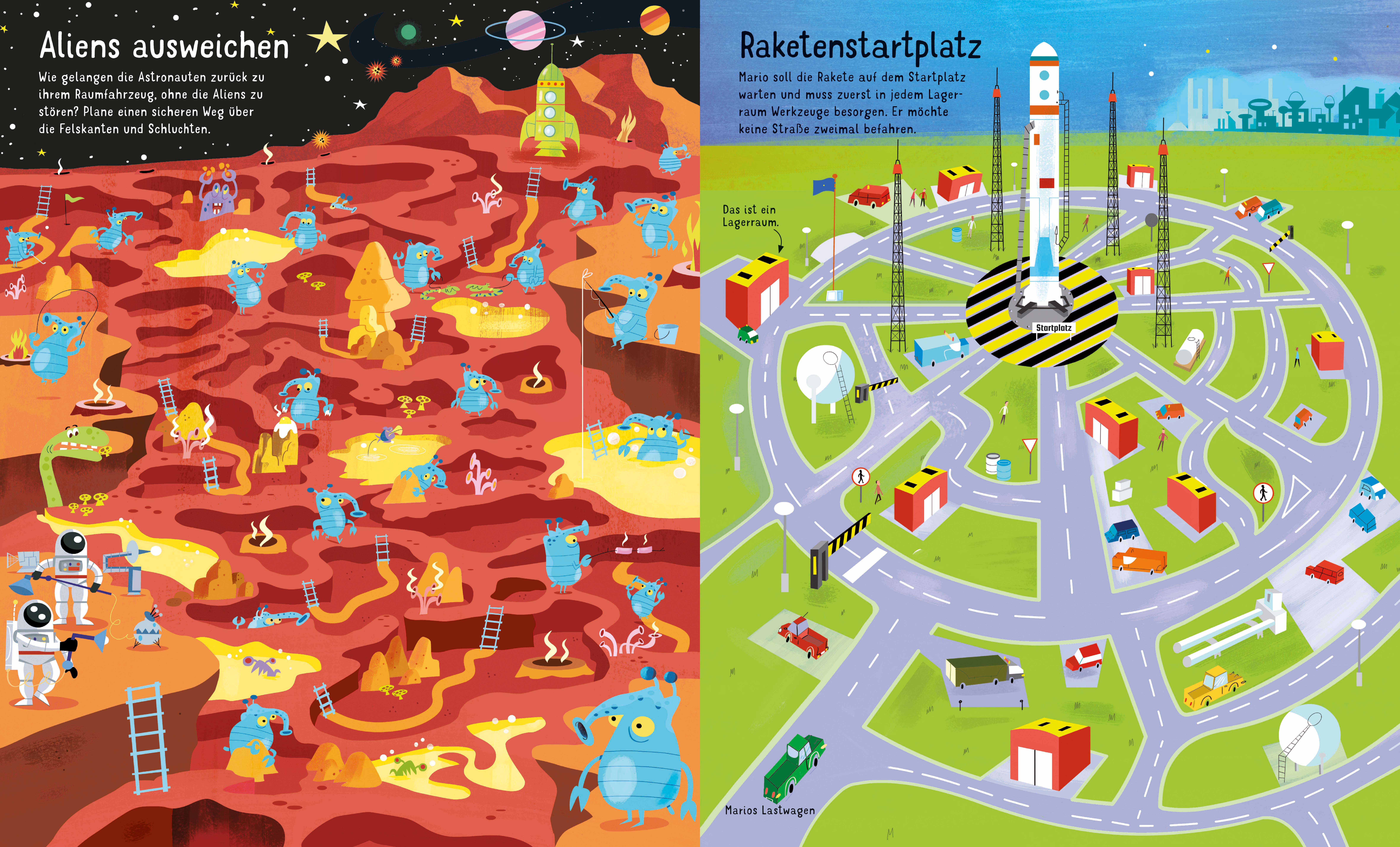 Beispielinhalt (Bild) Puzzle & Buch: Labyrinthe-Reise durchs All