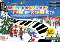 Vorderes Coverbild Weihnachtslieder mit bunten Noten für Klavier