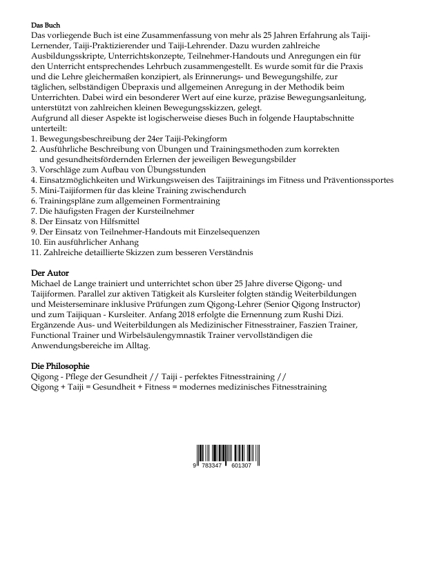 Rückseitencover Tai Ji Quan - in Praxis und Lehre -