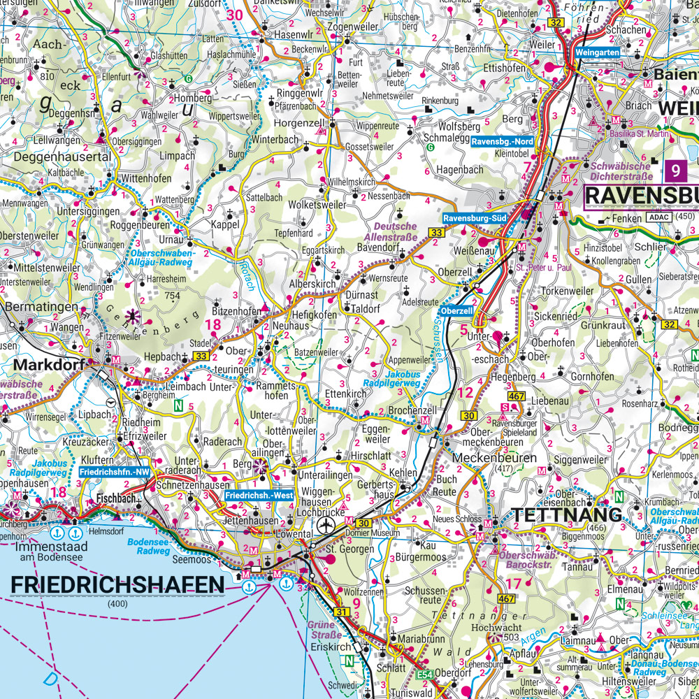 Beispielinhalt (Bild) Allgäu, Straßen- und Freizeitkarte 1:150.000, freytag & berndt