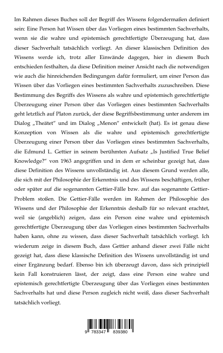 Rückseitencover Platon, Gettier und die Philosophie des Wissens