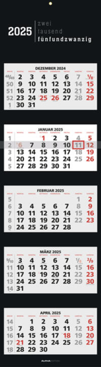 Vorderes Coverbild Alpha Edition - 5-Monatskalender Black 2025 Bürokalender, 33x20cm(33x120cm geöffnet), Kalender mit Jahresübersicht, Datumsschieber, faltbar, 5 Monate auf einen Blick und deutsches Kalendarium