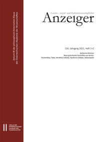Vorderes Coverbild Geistes-, sozial- und kulturwissenschaftlicher Anzeiger ? Zeitschrift der philosophisch-historischen Klasse der Österreichischen Akademie der Wissenschaften, 156. Jahrgang (2021), Heft 1 + 2