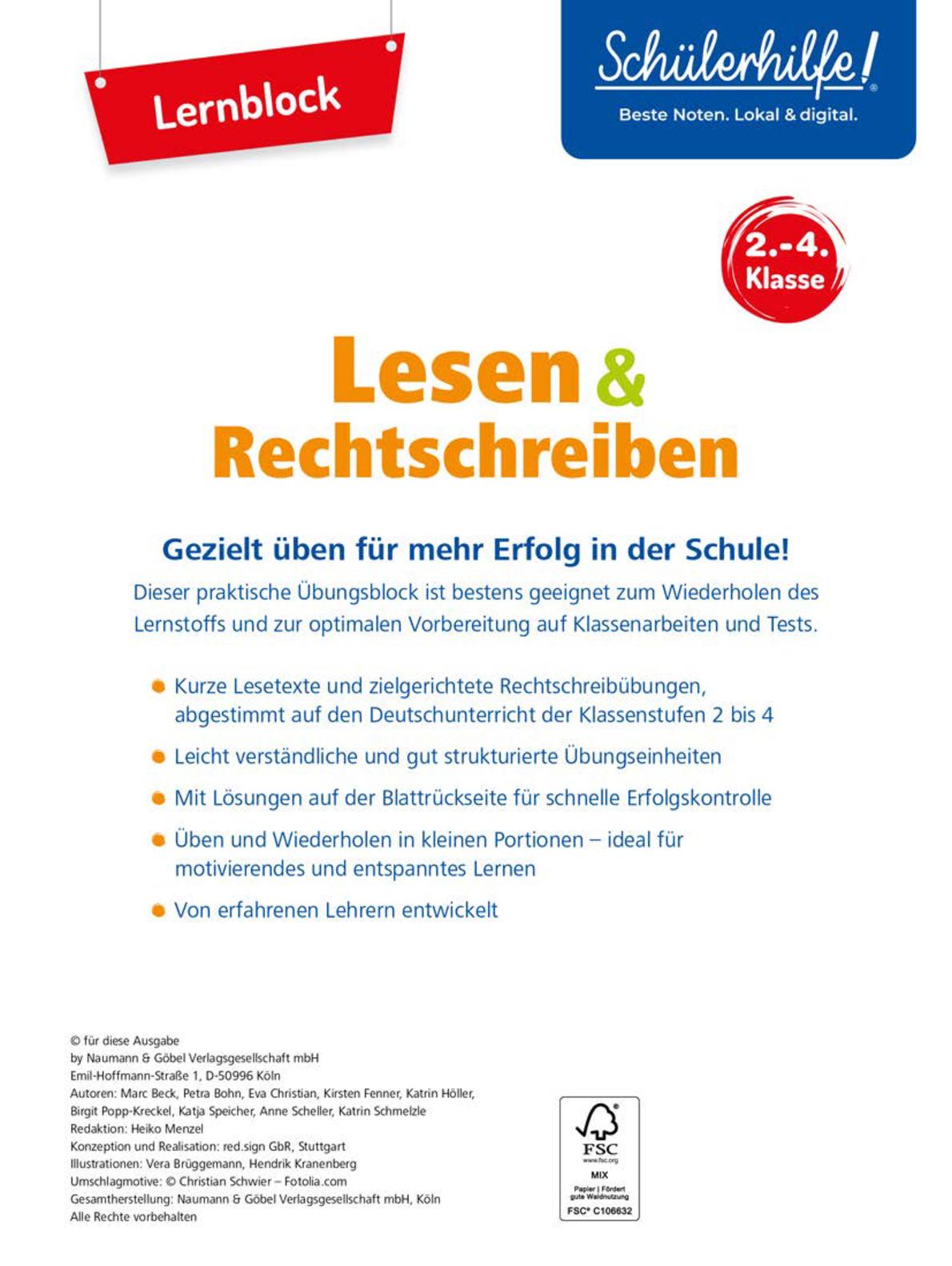 Rückseitencover Übungsblock Lesen + Rechtschreiben 2.-4. Klasse